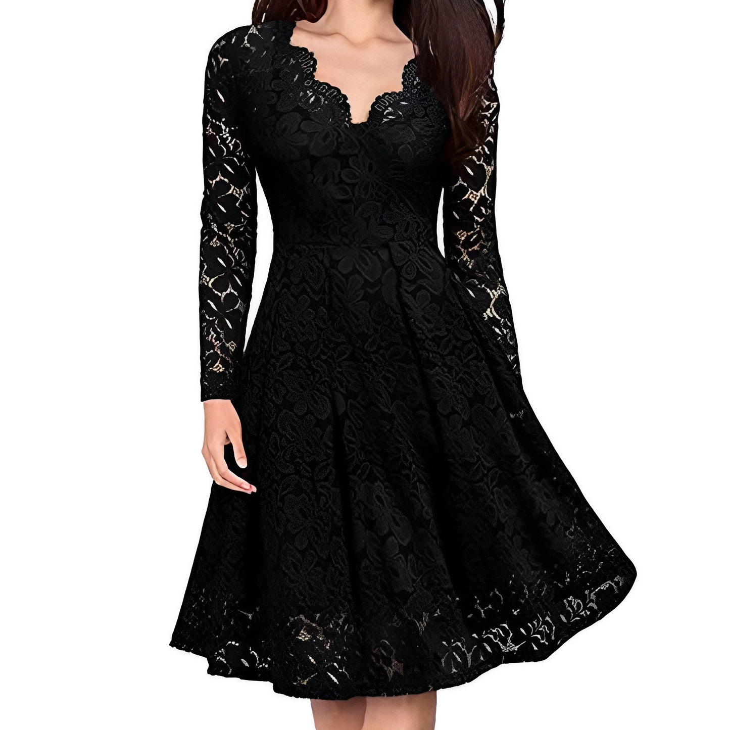 Leonie - Stilvolles Damenkleid mit langen Ärmeln und V-Ausschnitt