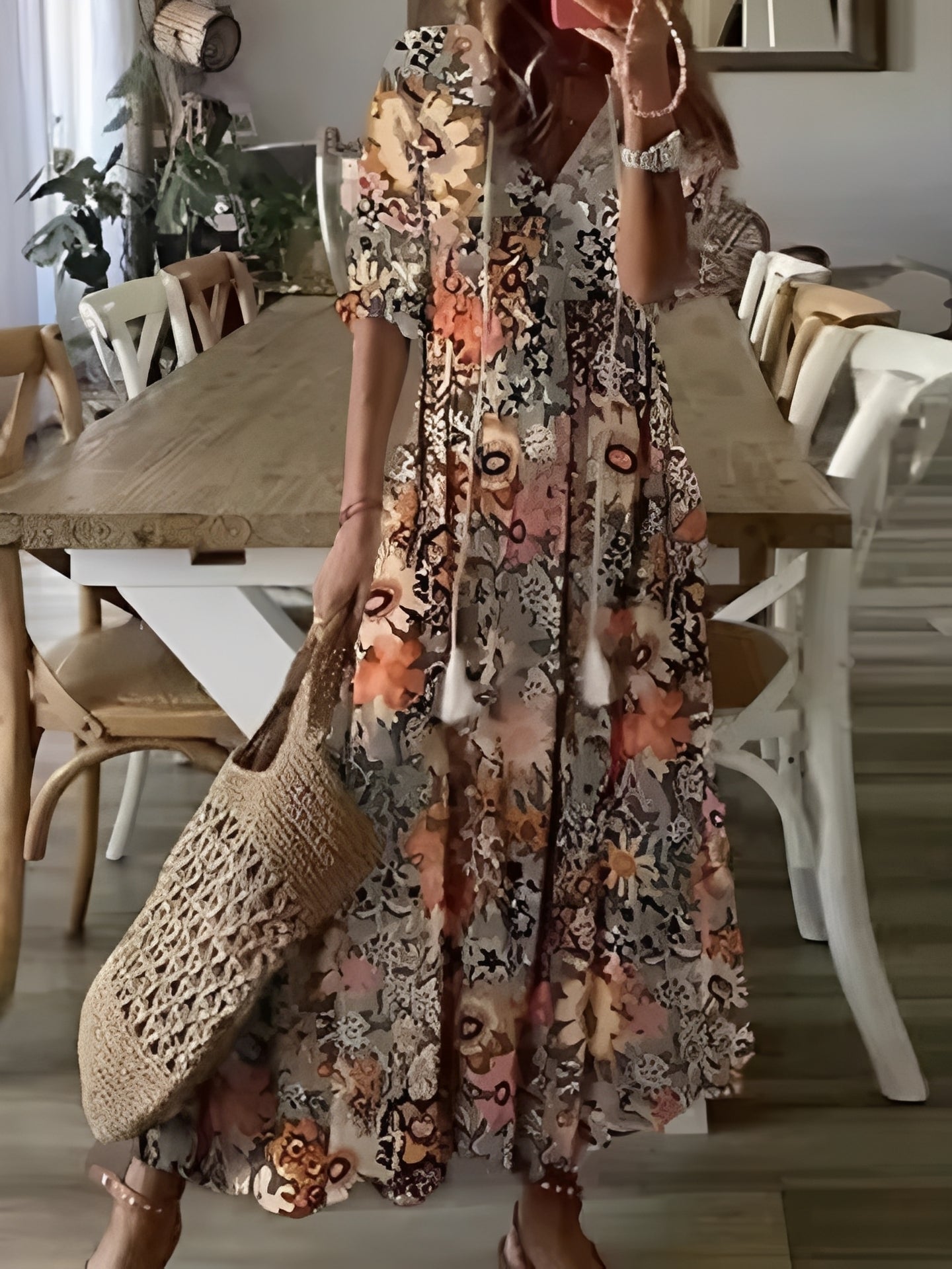 Esther - Boho-Maxikleid mit halben Ärmeln für Frauen