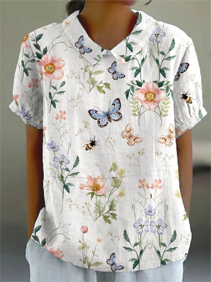 Hailey - Elegante Bluse aus Baumwolle-Leinen mit Blumenmuster