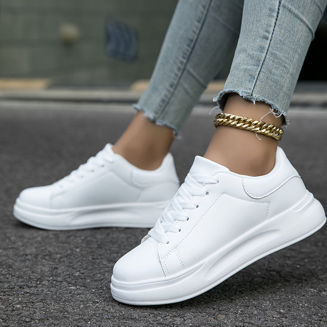 Techno - Damen Weißleder-Sneaker Einfacher Look