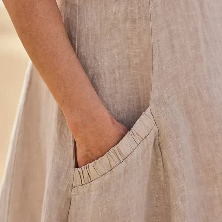 Gillian – Klassisches Ärmelloses Kleid aus Leinen und Baumwolle