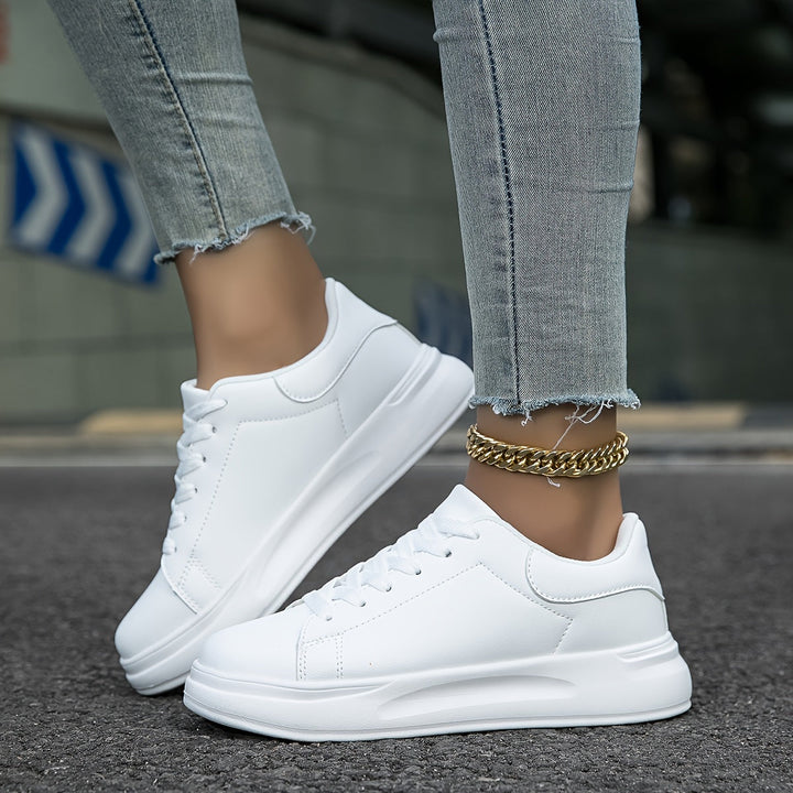 Techno - Damen Weißleder-Sneaker Einfacher Look