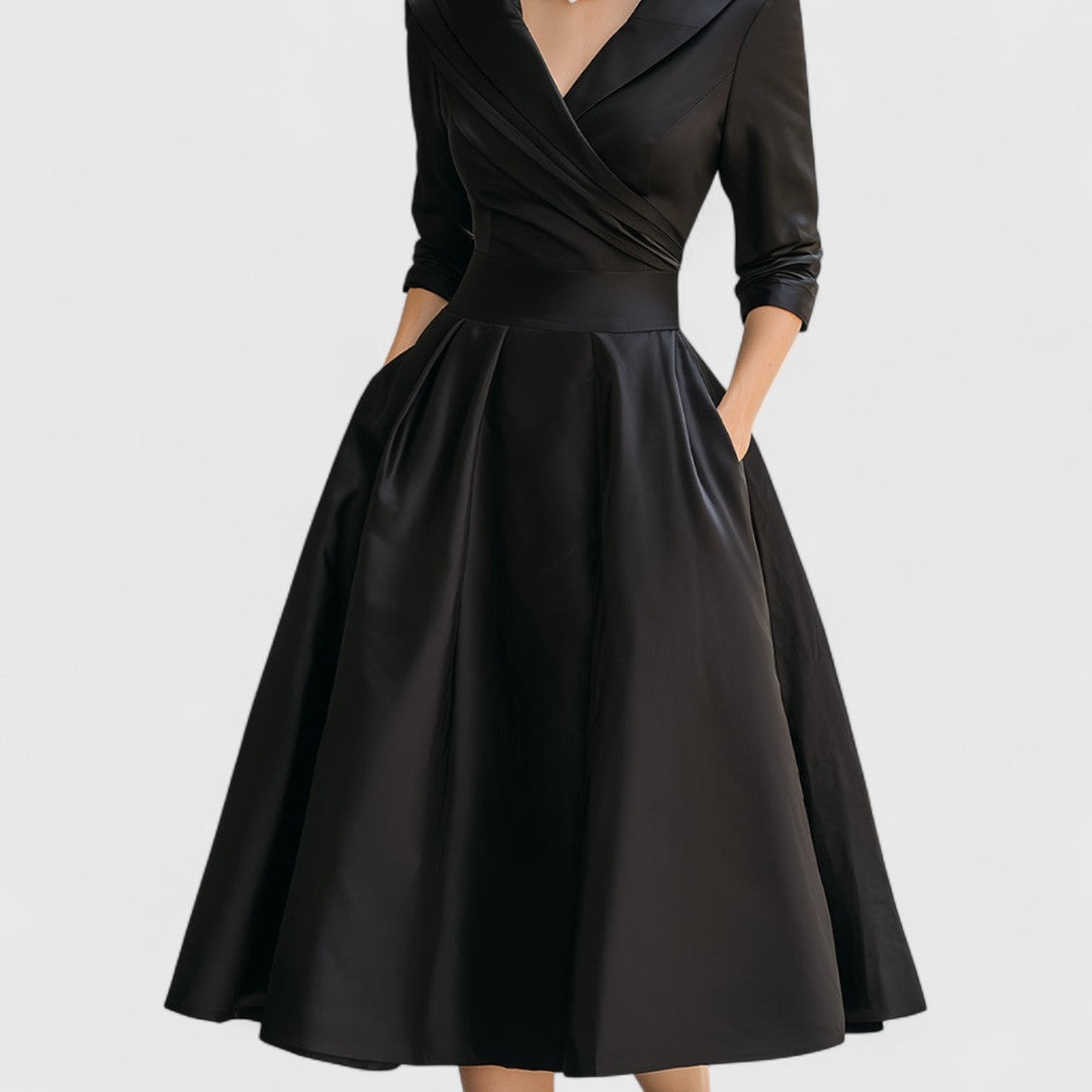 Clara – Elegantes Midi-Kleid mit V-Ausschnitt