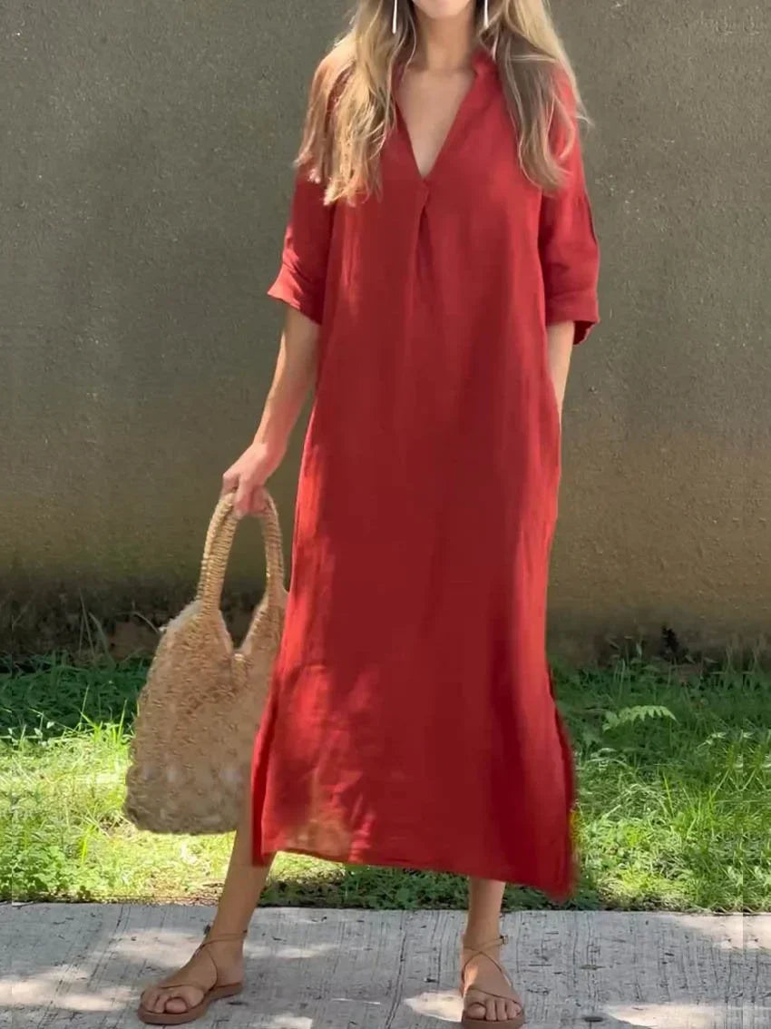 Nancy - Kleid aus Leinen mit V-Ausschnitt Vielseitig
