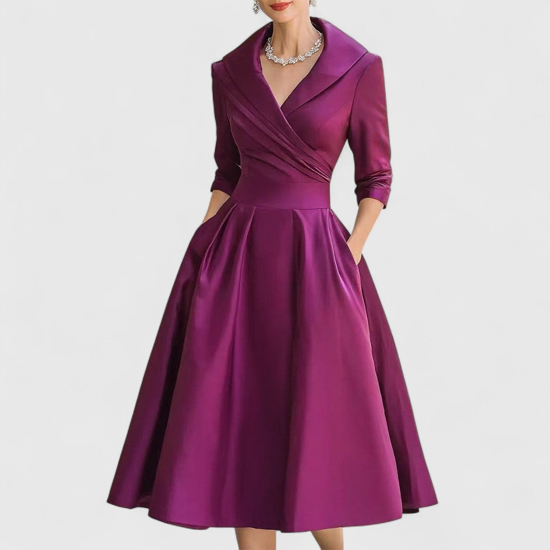 Clara – Elegantes Midi-Kleid mit V-Ausschnitt
