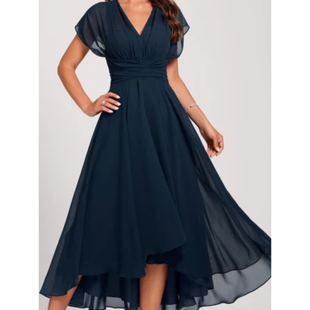 Kharlyn - Schickes V-Ausschnitt Festliches Midikleid