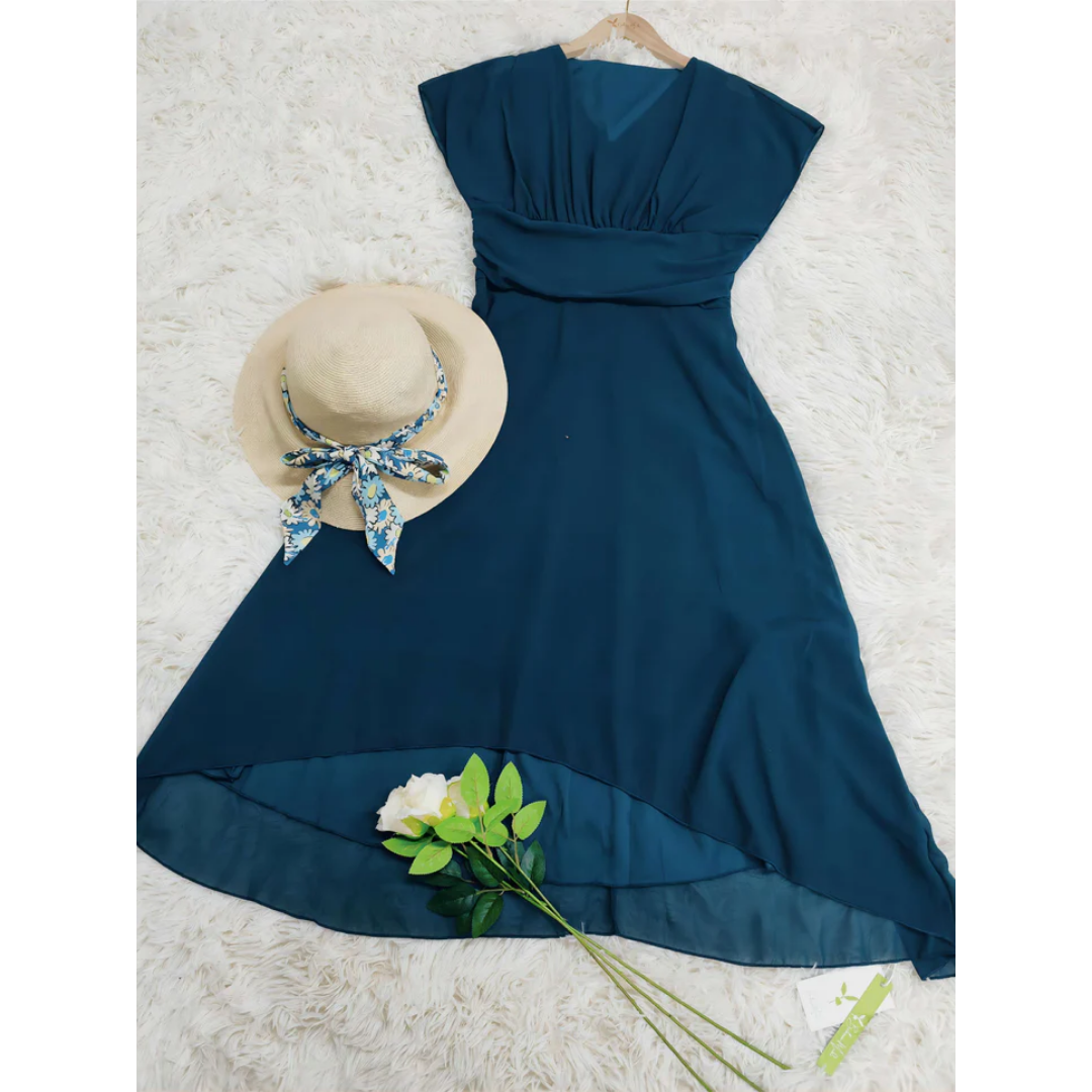 Kharlyn - Schickes V-Ausschnitt Festliches Midikleid