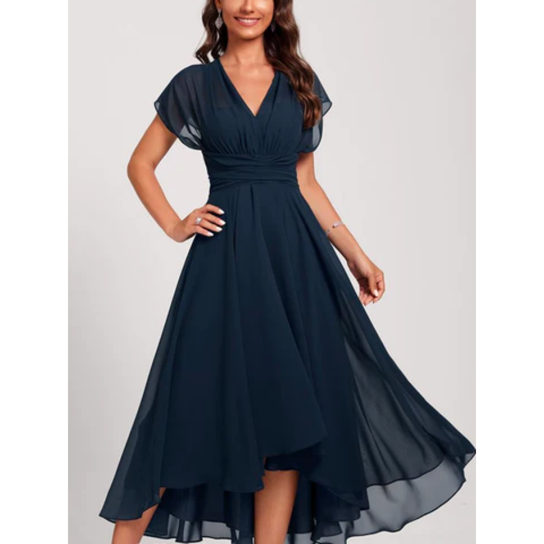 Kharlyn - Schickes V-Ausschnitt Festliches Midikleid
