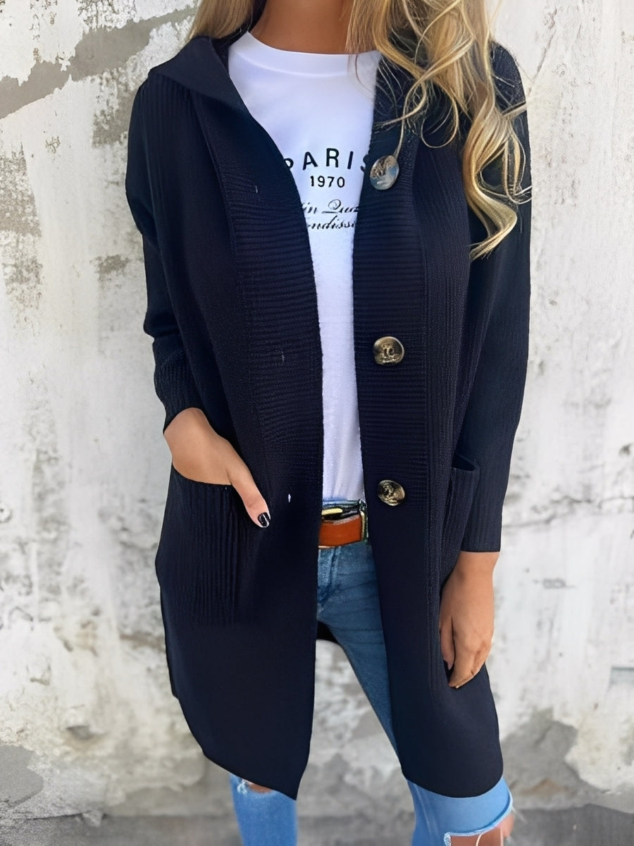 Suzanna - Langer, lockerer Damen-Cardigan mit Kapuze