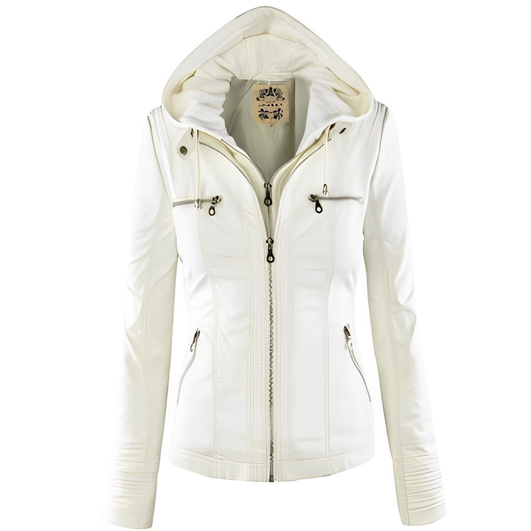 Janene - Komfortable, wasserfeste Lederjacke mit Kapuze für Frauen