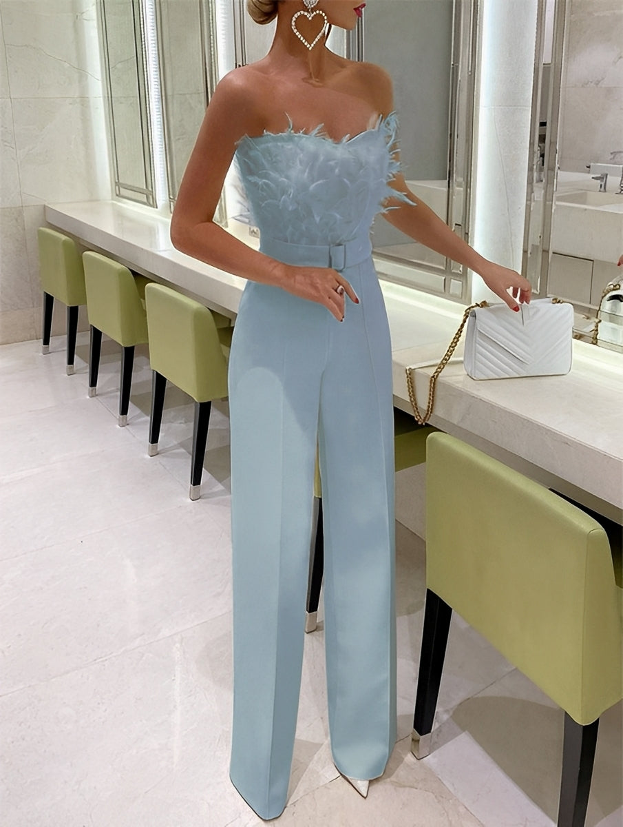 Rachelle - Eleganter Damen-Einteiler mit Federn am Oberteil