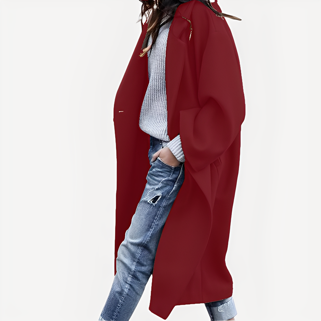 Camellia - Damen Wollmantel, lang und leger