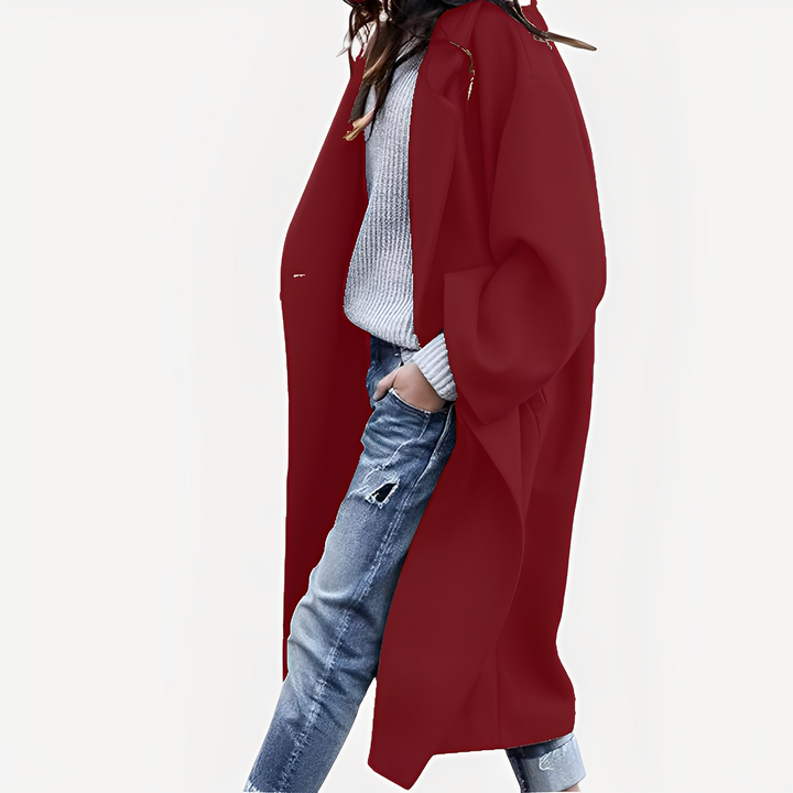 Camellia - Damen Wollmantel, lang und leger