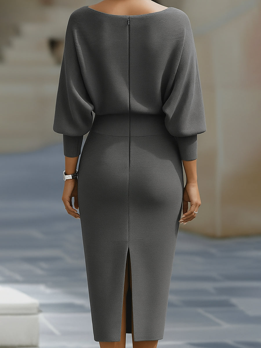 Wendy - Sophistiziertes Midi-Kleid mit Drapiertem Kragen