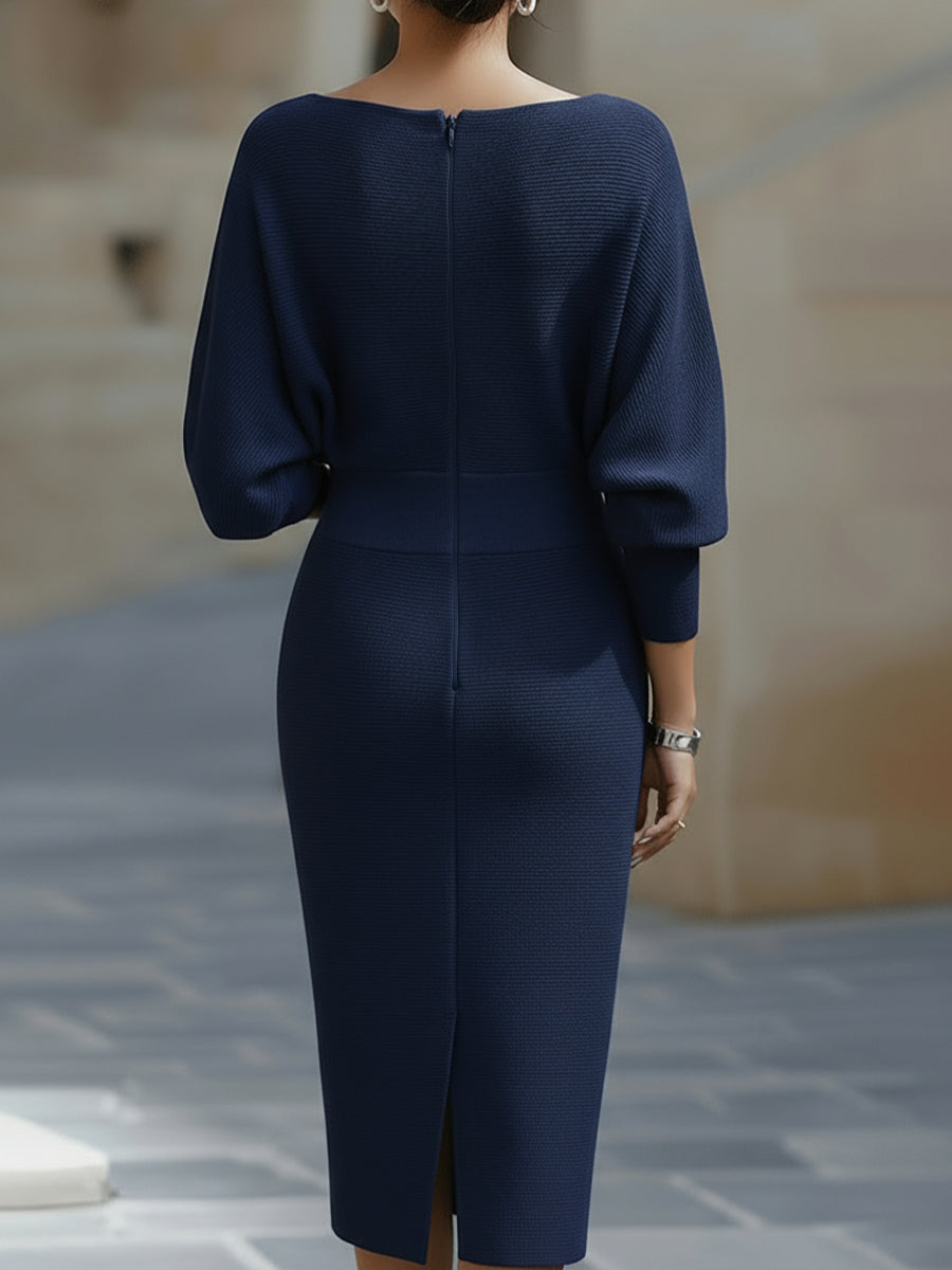 Wendy - Sophistiziertes Midi-Kleid mit Drapiertem Kragen