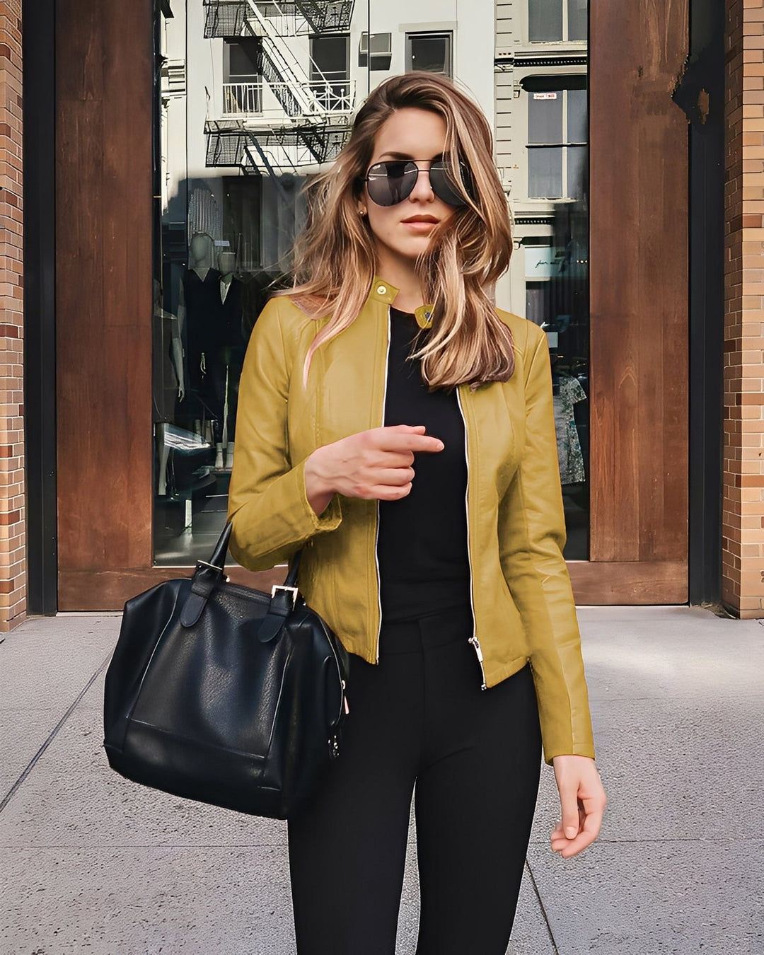 Ashlee - Stylische, schmal geschnittene Damenlederjacke