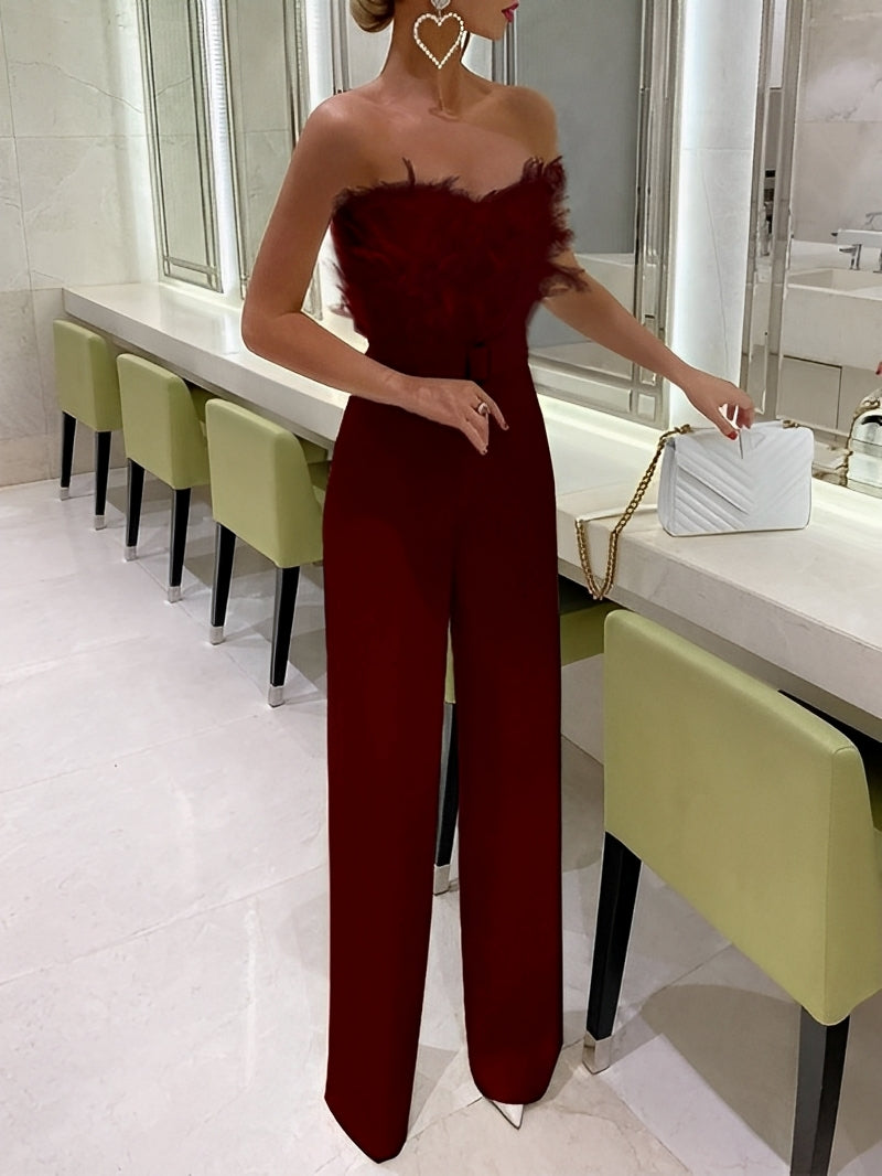 Rachelle - Eleganter Damen-Einteiler mit Federn am Oberteil