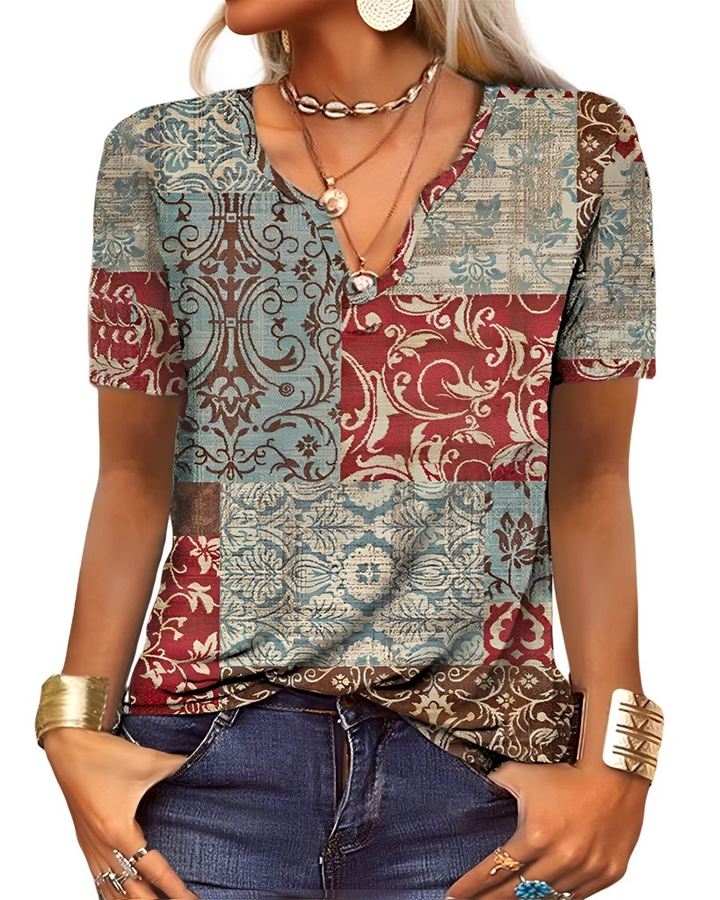 Charlee - Lockeres Boho-Shirt mit V-Ausschnitt für Damen