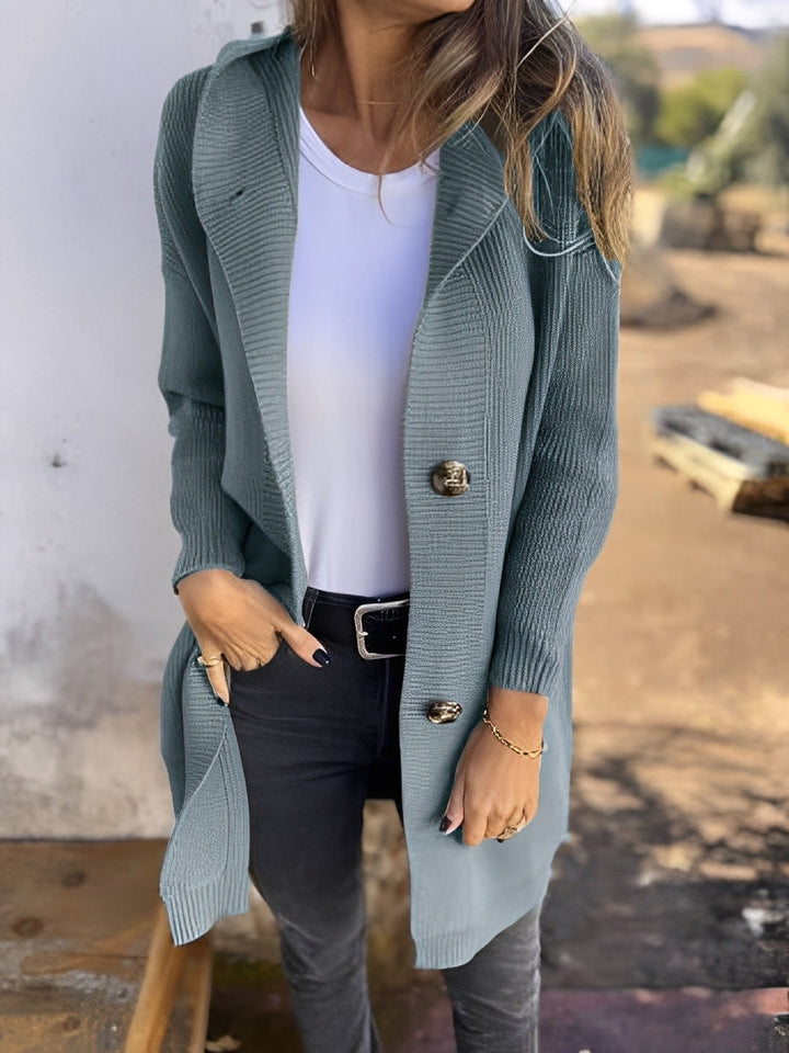 Suzanna - Langer, lockerer Damen-Cardigan mit Kapuze