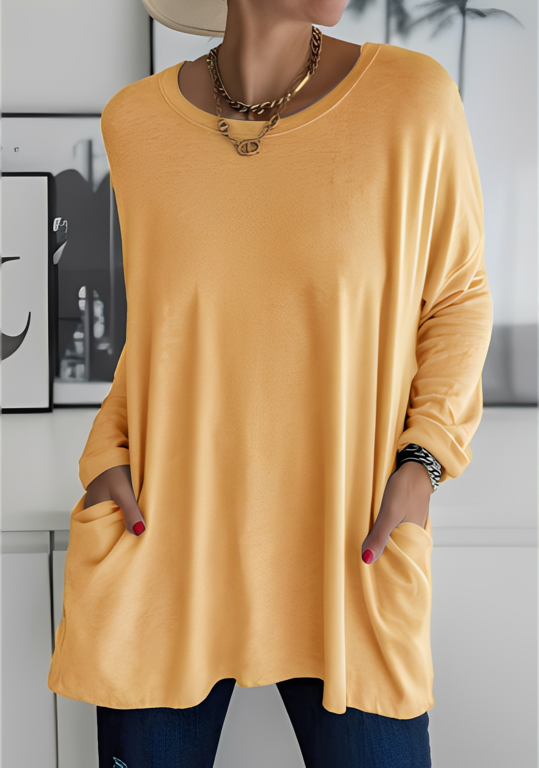 Krystle - Lockeres Damenshirt mit langen Ärmeln und Taschen