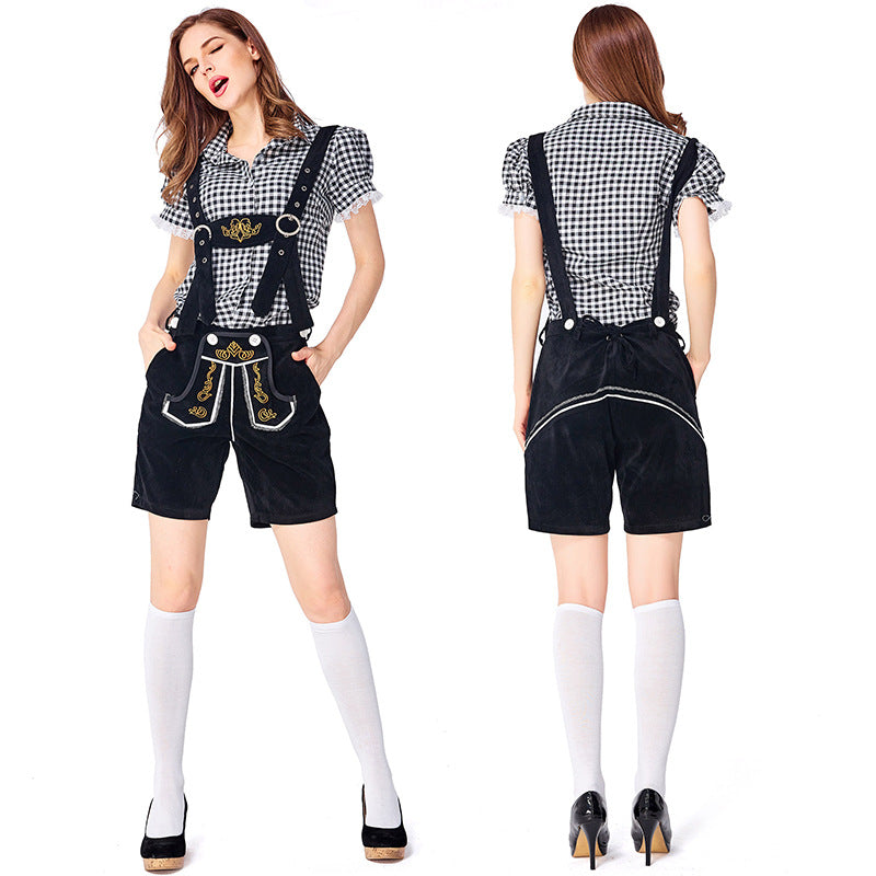 Dahlia - Oktoberfest-Kleidung mit karierten Latzhosen für Frauen