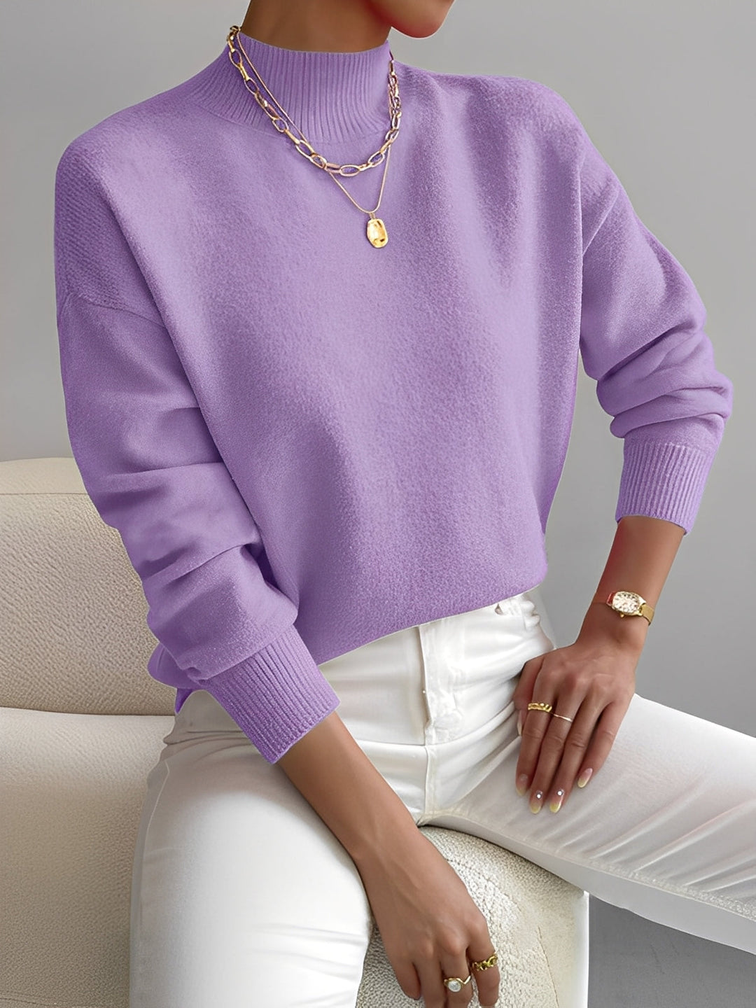 Roxana - Stilvoller Damenpullover mit halbem Kragen