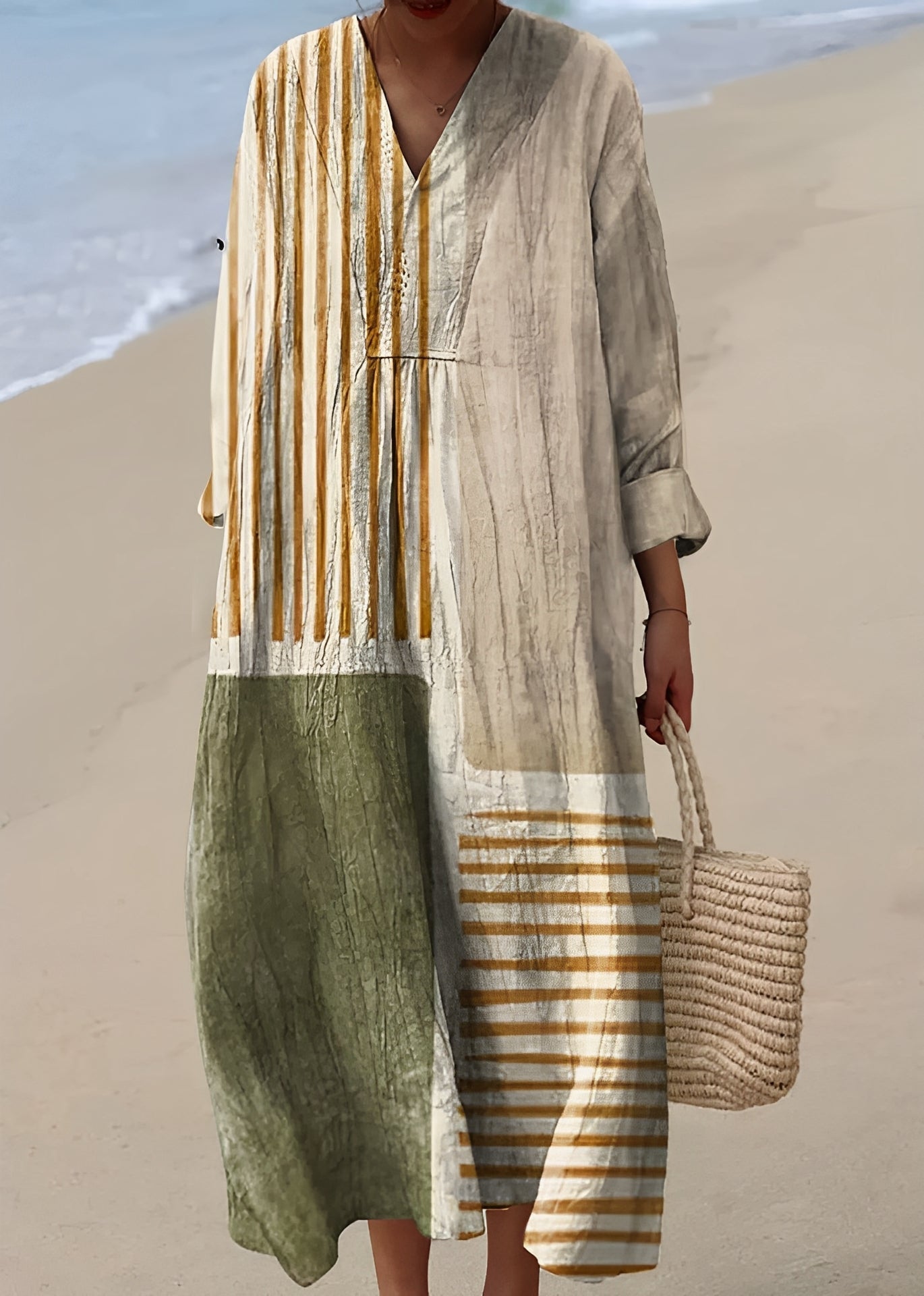 Leilani - Elegantes Leinenkleid für Damen mit V-Ausschnitt