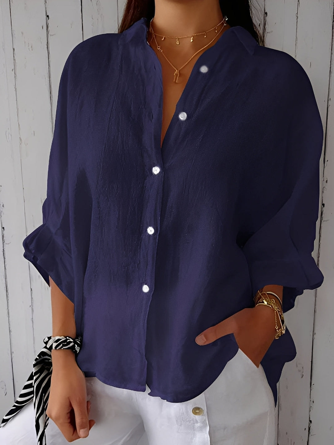 Griselda - Lockere Baumwoll-Leinen-Bluse für Damen