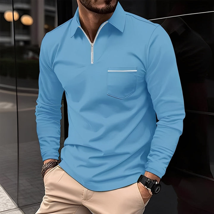 Bernard - Gemütliches Langarm-Poloshirt mit Tasche für Herren