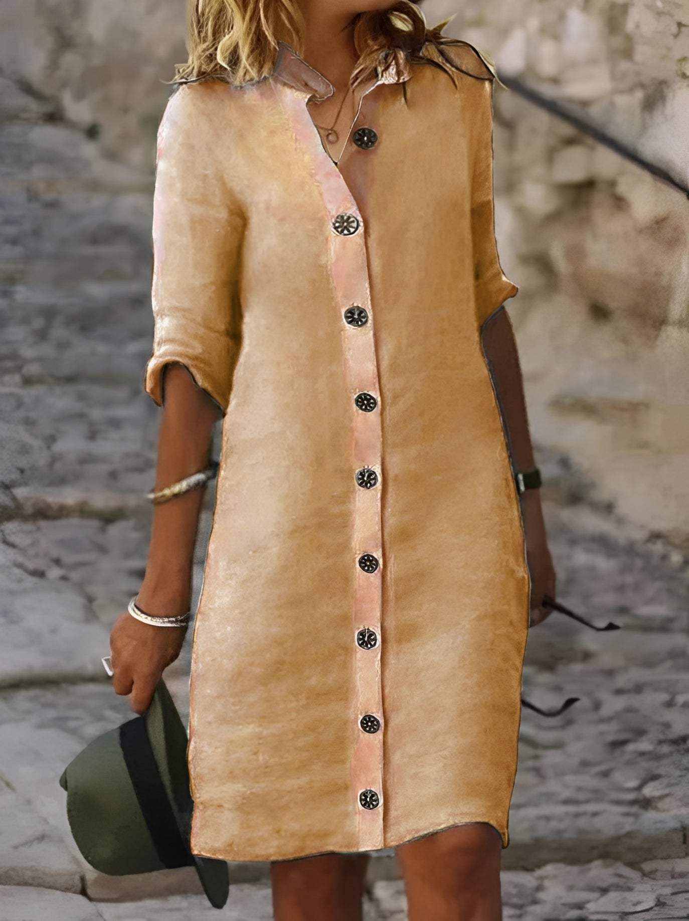 Paula - Damen-Hemdkleid mit halben Ärmeln, lässig