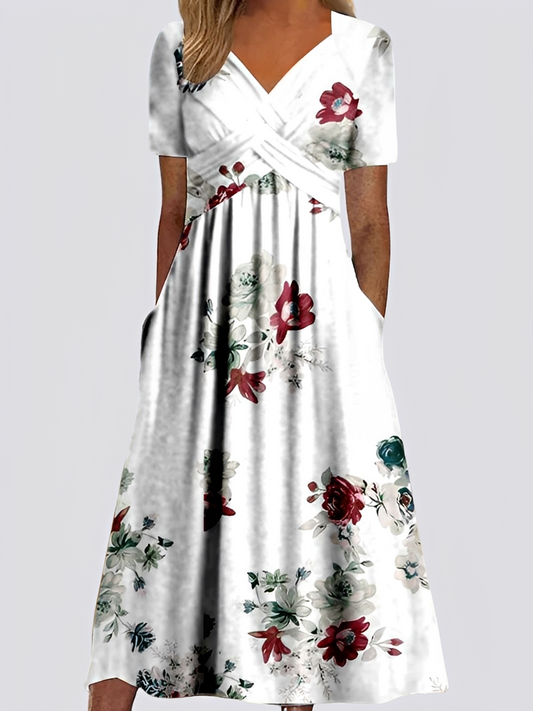 Salma - Feminines, lockeres Damen-Midikleid mit kurzen Ärmeln