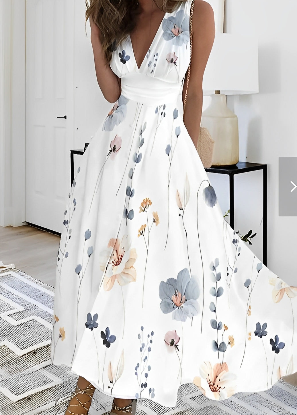 Breanna - Damenkleid mit hohem Bund und Blumendesign