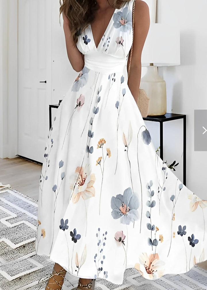 Breanna - Damenkleid mit hohem Bund und Blumendesign