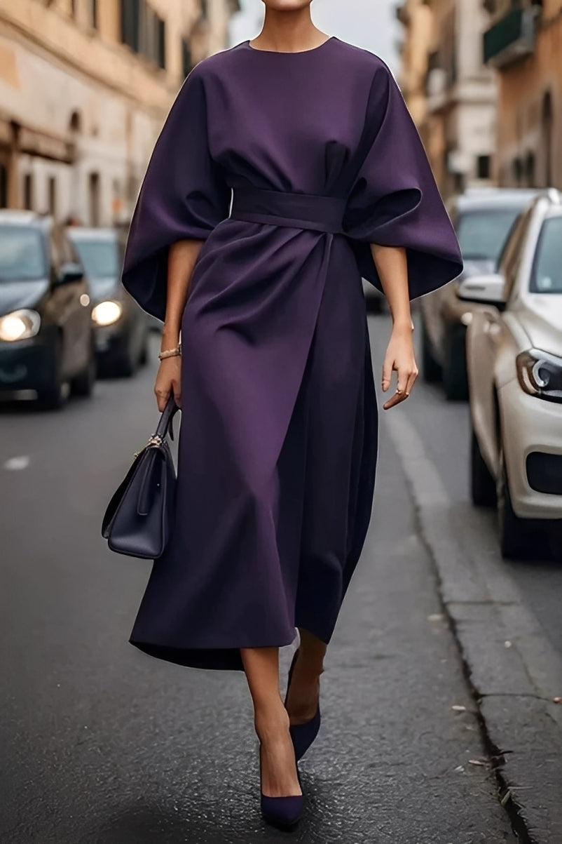Nicole - Elegantes Damen-Midikleid mit Puffärmeln