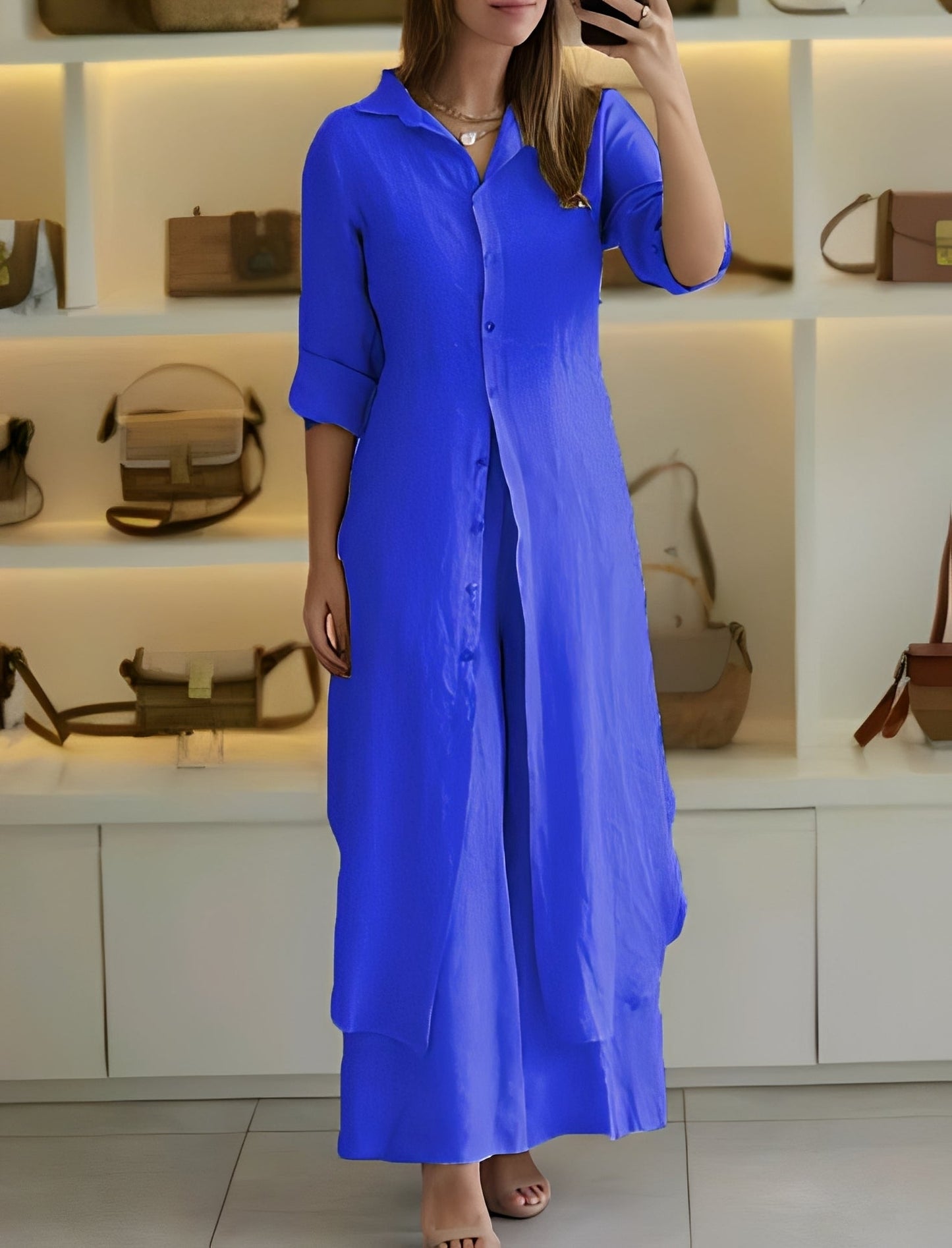 Telsa - Schickes Damen-Zweiteiler-Set mit langem Hemd