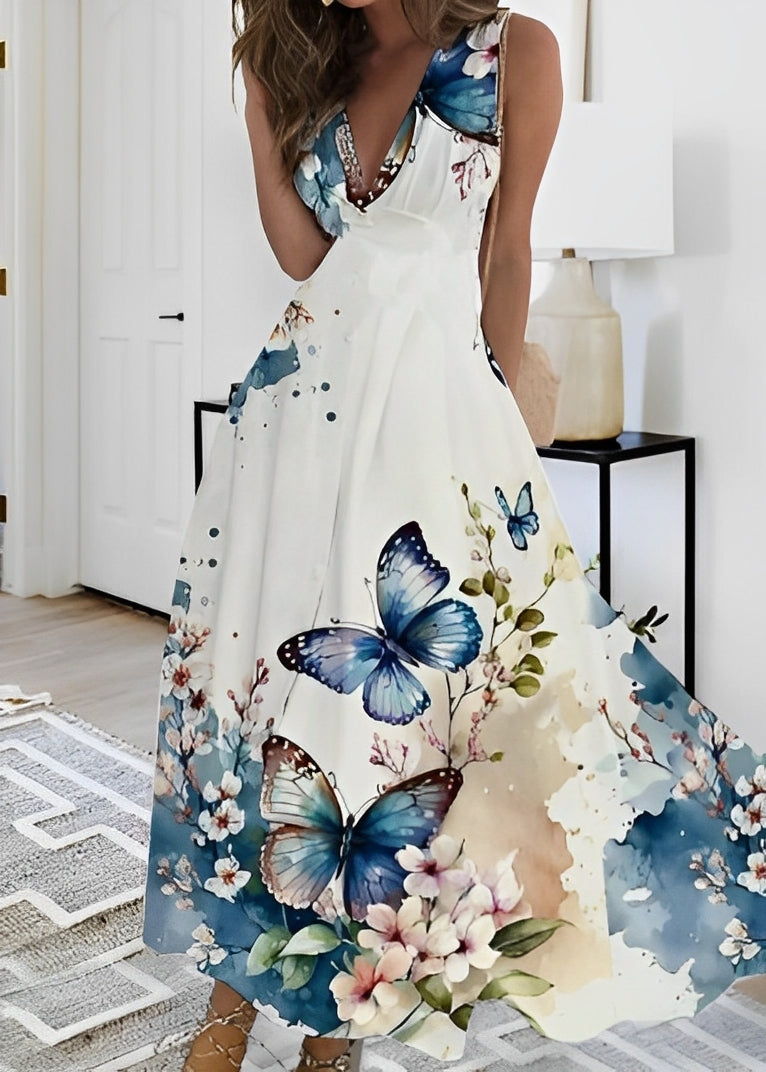 Breanna - Damenkleid mit hohem Bund und Blumendesign
