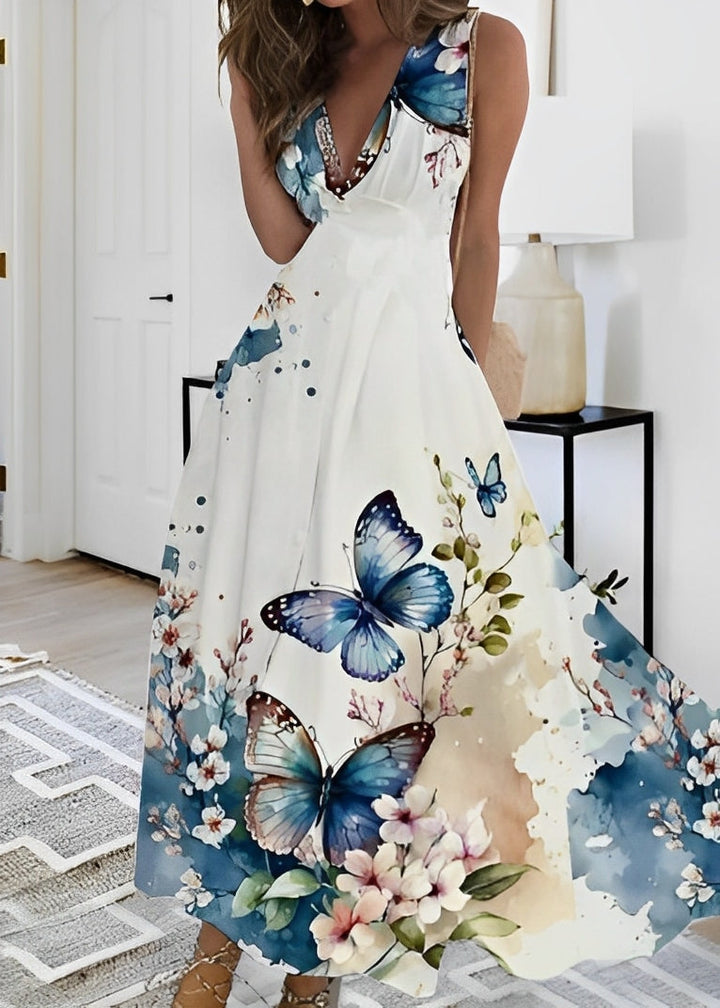 Breanna - Damenkleid mit hohem Bund und Blumendesign