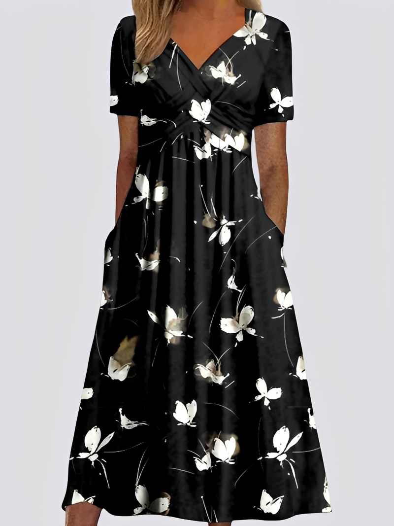 Salma - Feminines, lockeres Damen-Midikleid mit kurzen Ärmeln