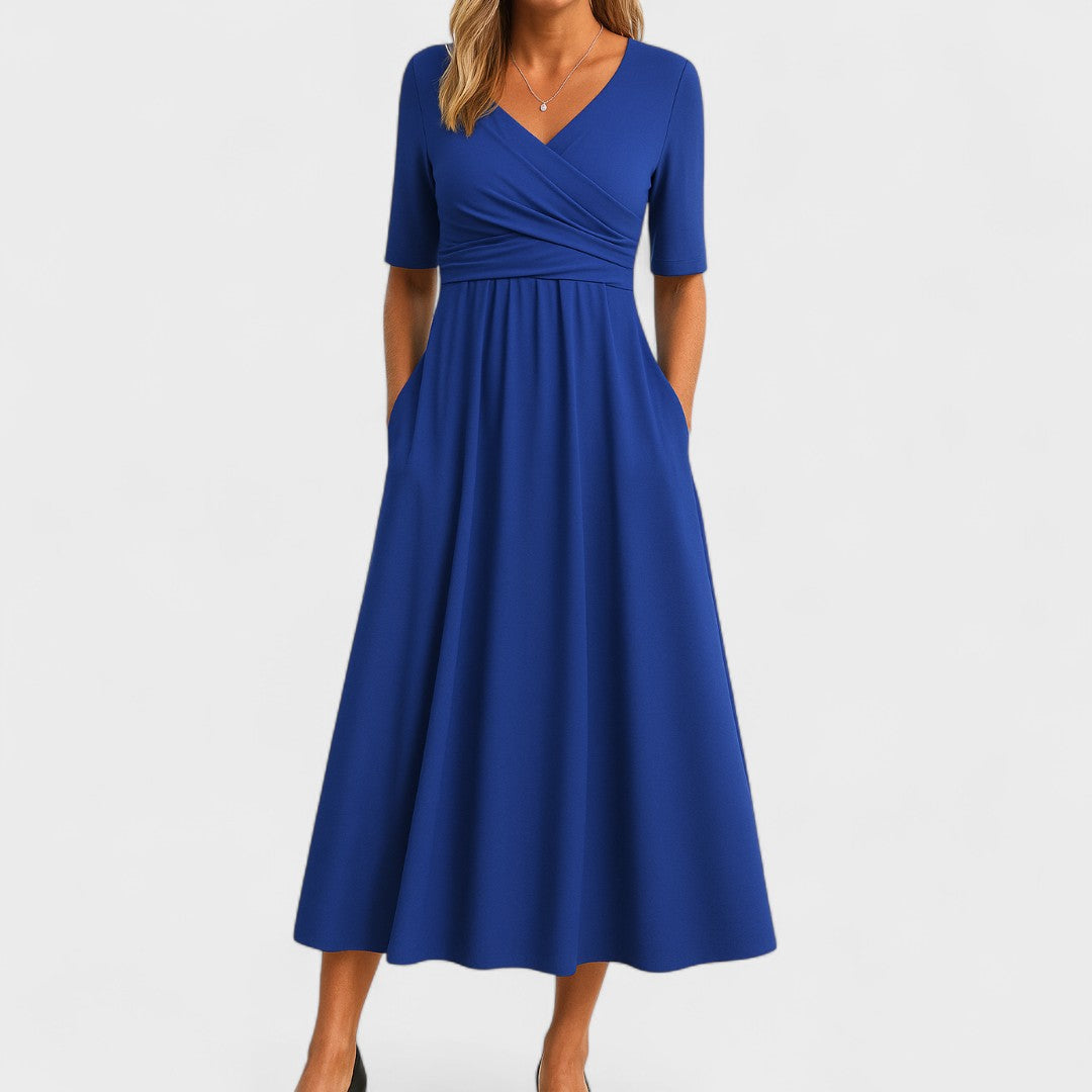 Riley – Elegantes Midi-Kleid mit Überlappungs-Kragen