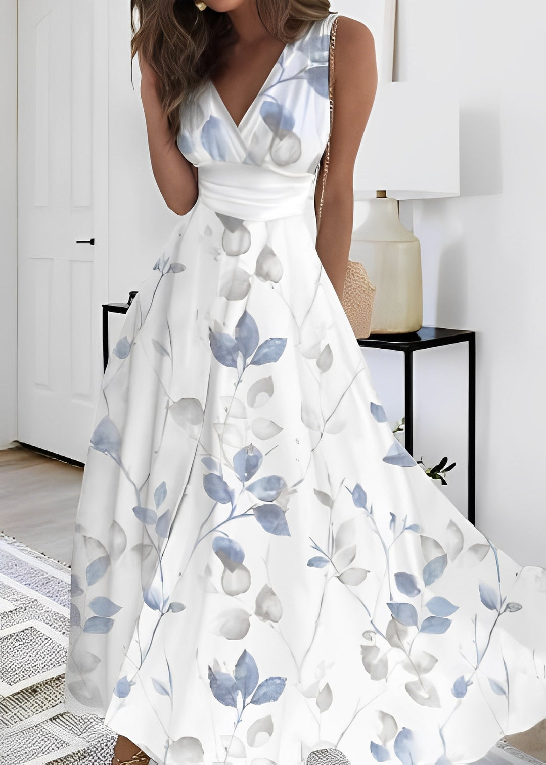 Breanna - Damenkleid mit hohem Bund und Blumendesign