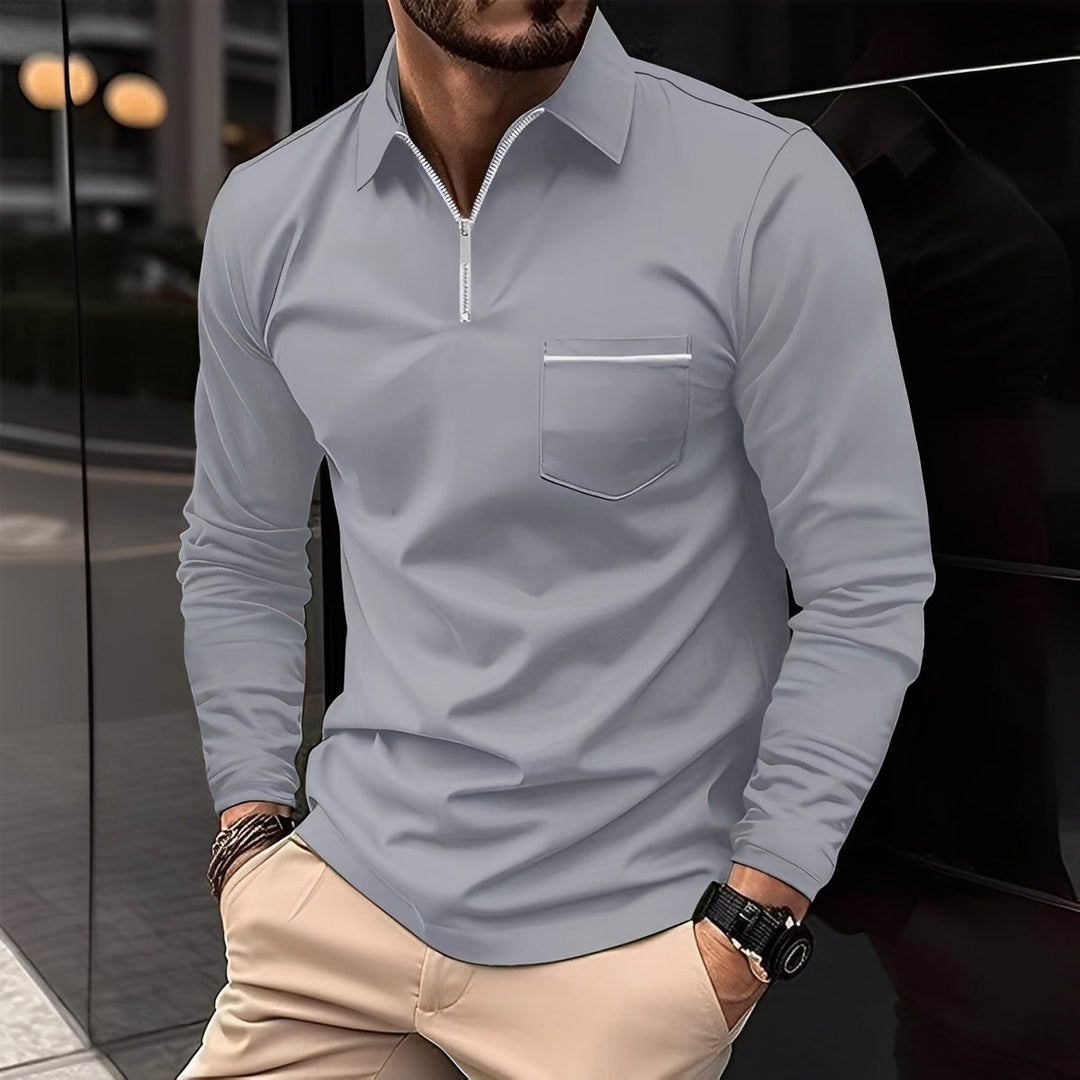 Bernard - Gemütliches Langarm-Poloshirt mit Tasche für Herren