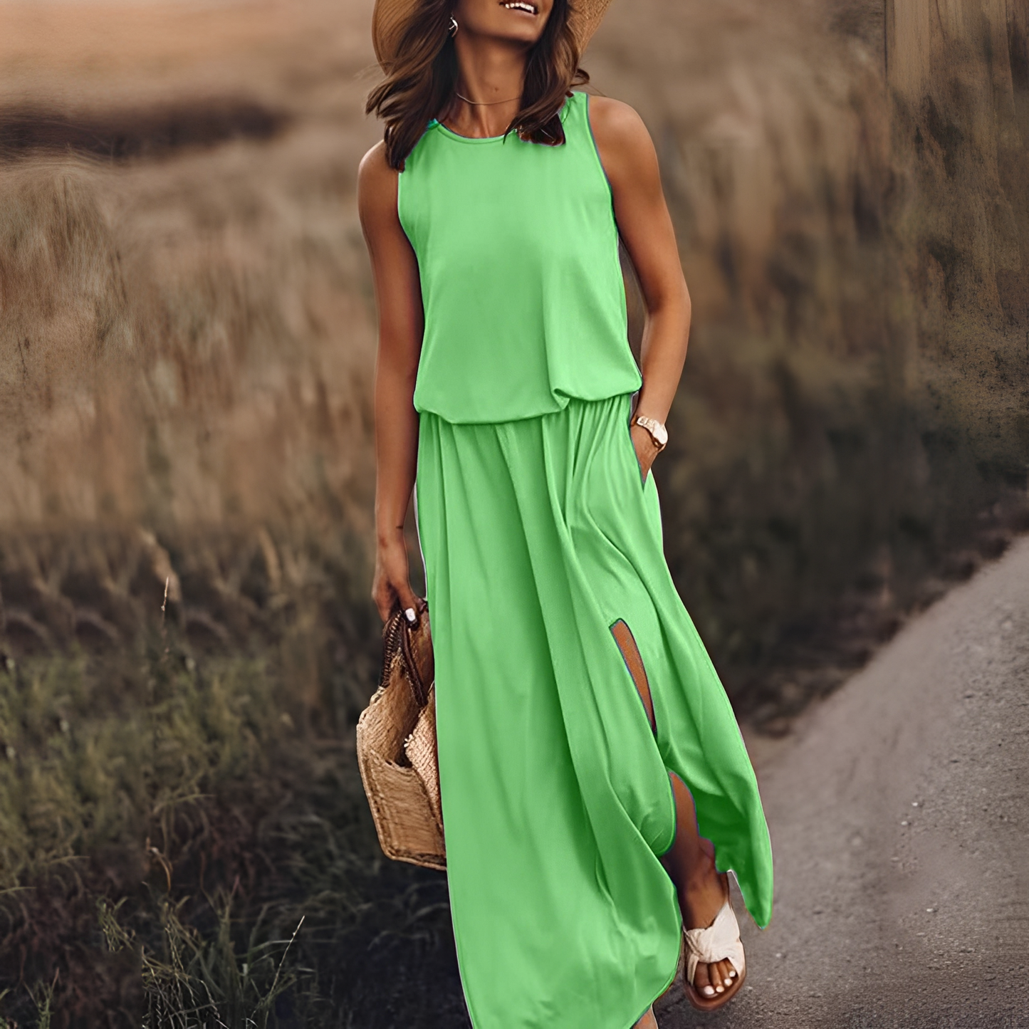 Agnes - Bequemes ärmelloses Damen-Maxikleid