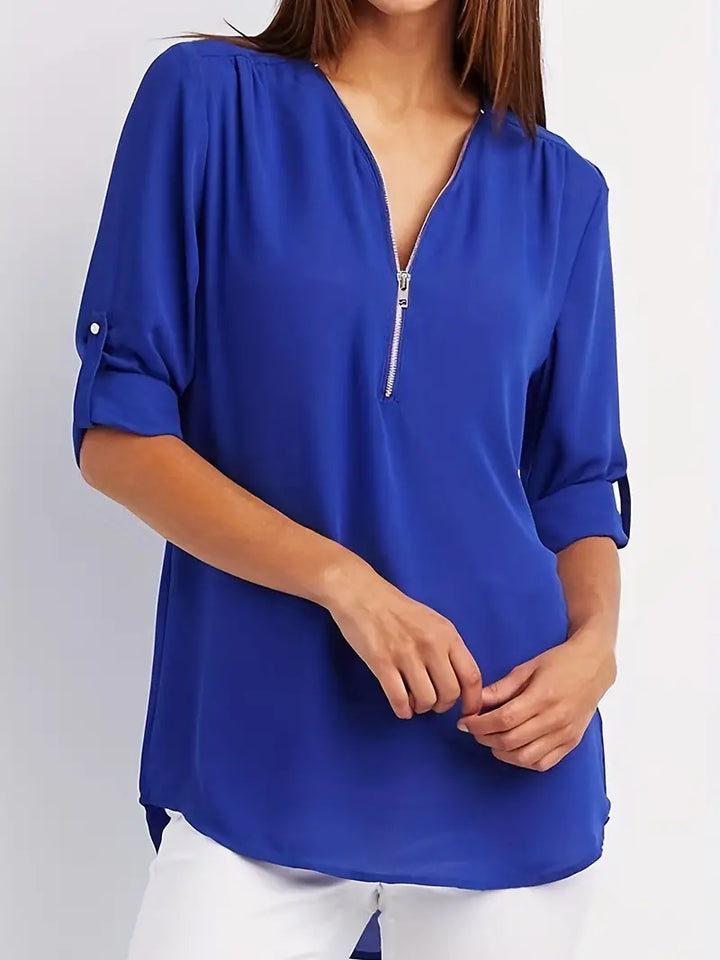Olive - Relaxed Fit Bluse mit V-Ausschnitt