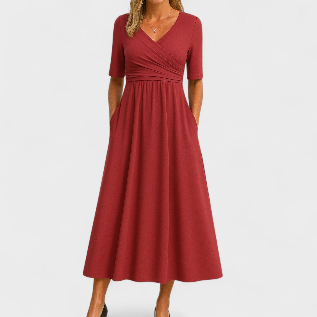 Riley – Elegantes Midi-Kleid mit Überlappungs-Kragen