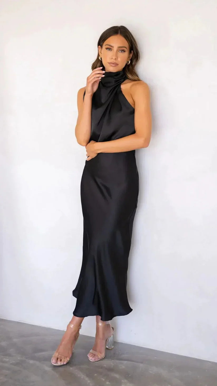 Trina - Elegantes Satin Abendkleid mit schulterfreiem Design