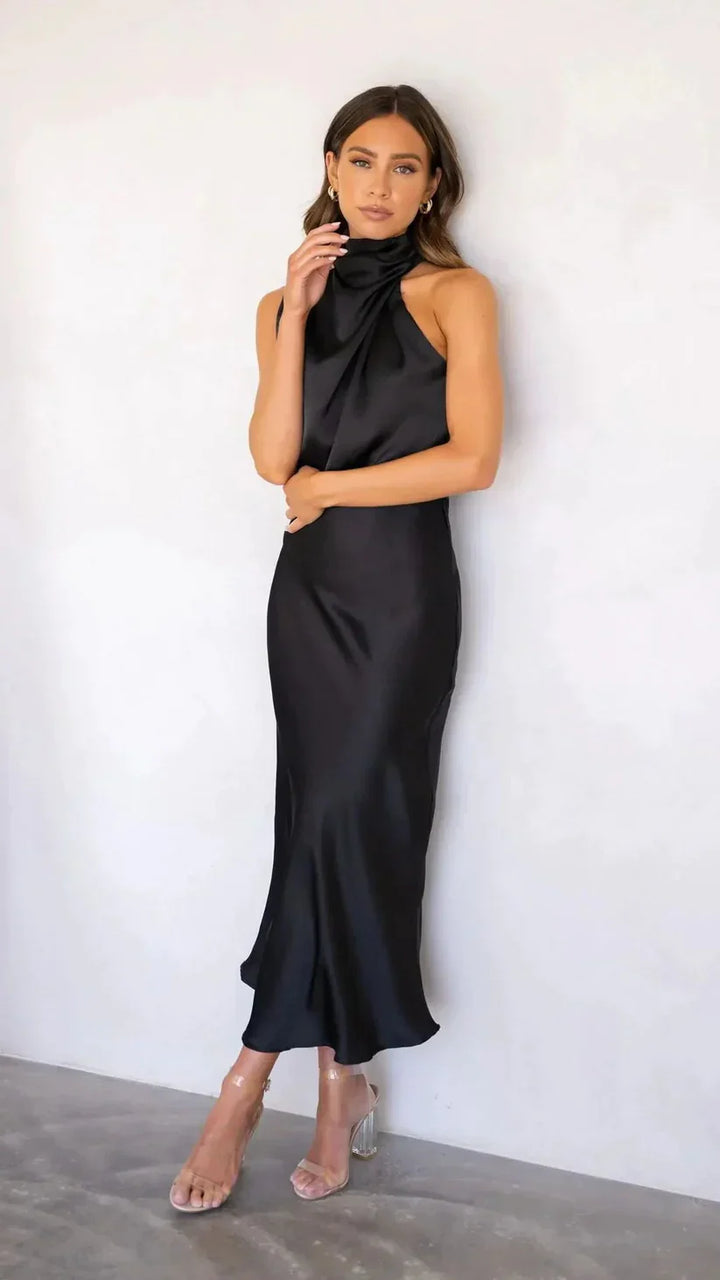 Trina - Elegantes Satin Abendkleid mit schulterfreiem Design