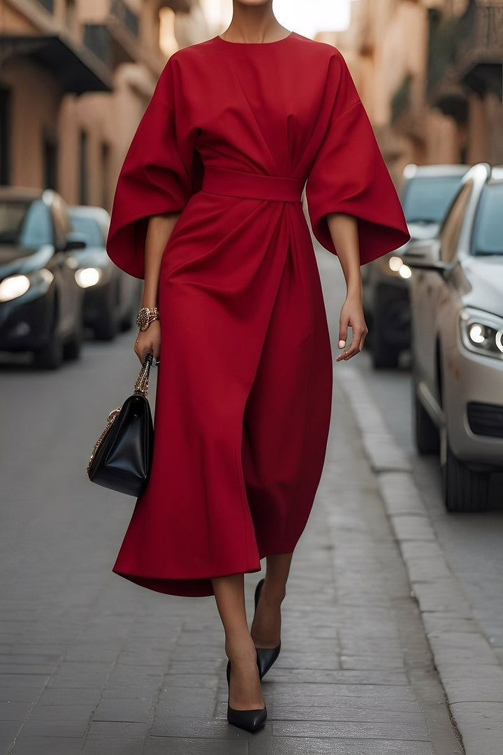 Nicole - Elegantes Damen-Midikleid mit Puffärmeln