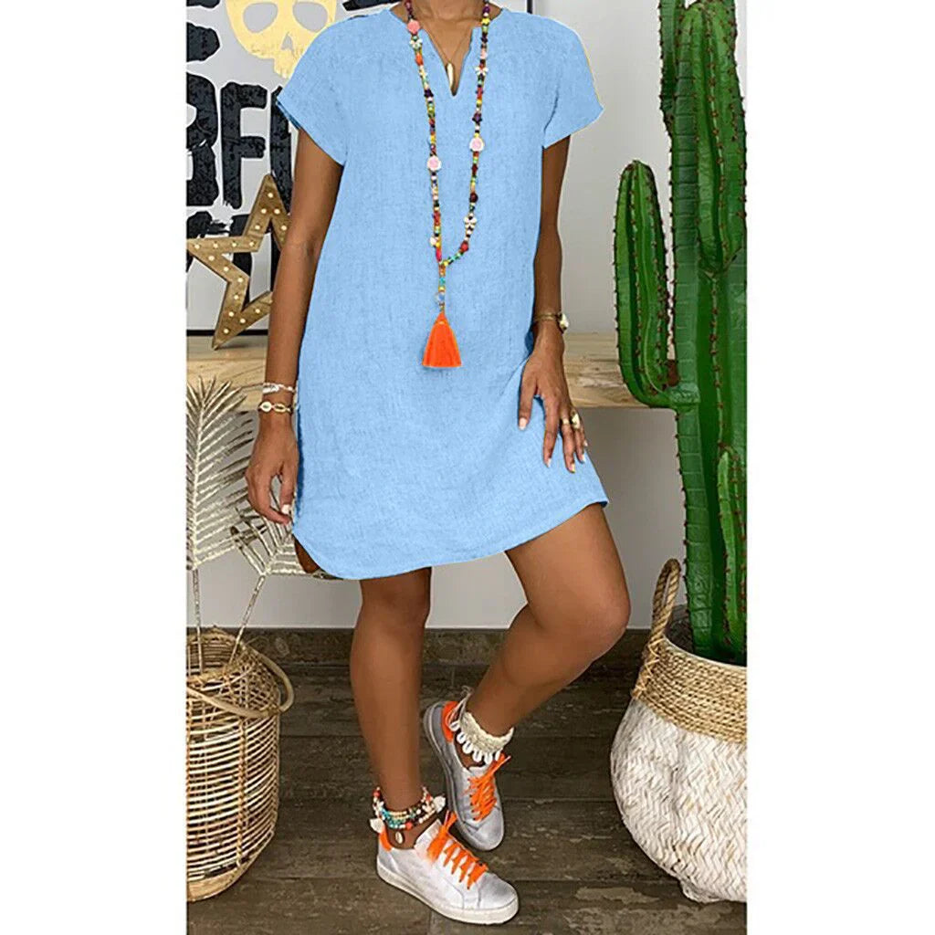 Gina - Kleid aus Leinen-Baumwolle mit lockerer Passform