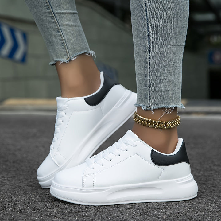 Techno - Damen Weißleder-Sneaker Einfacher Look
