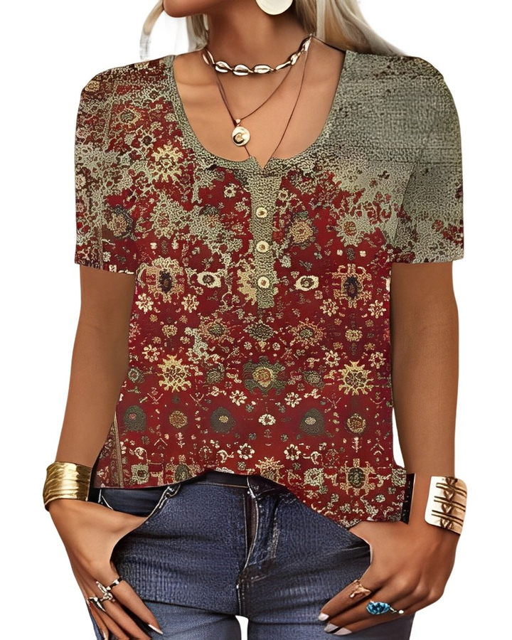Charlee - Lockeres Boho-Shirt mit V-Ausschnitt für Damen
